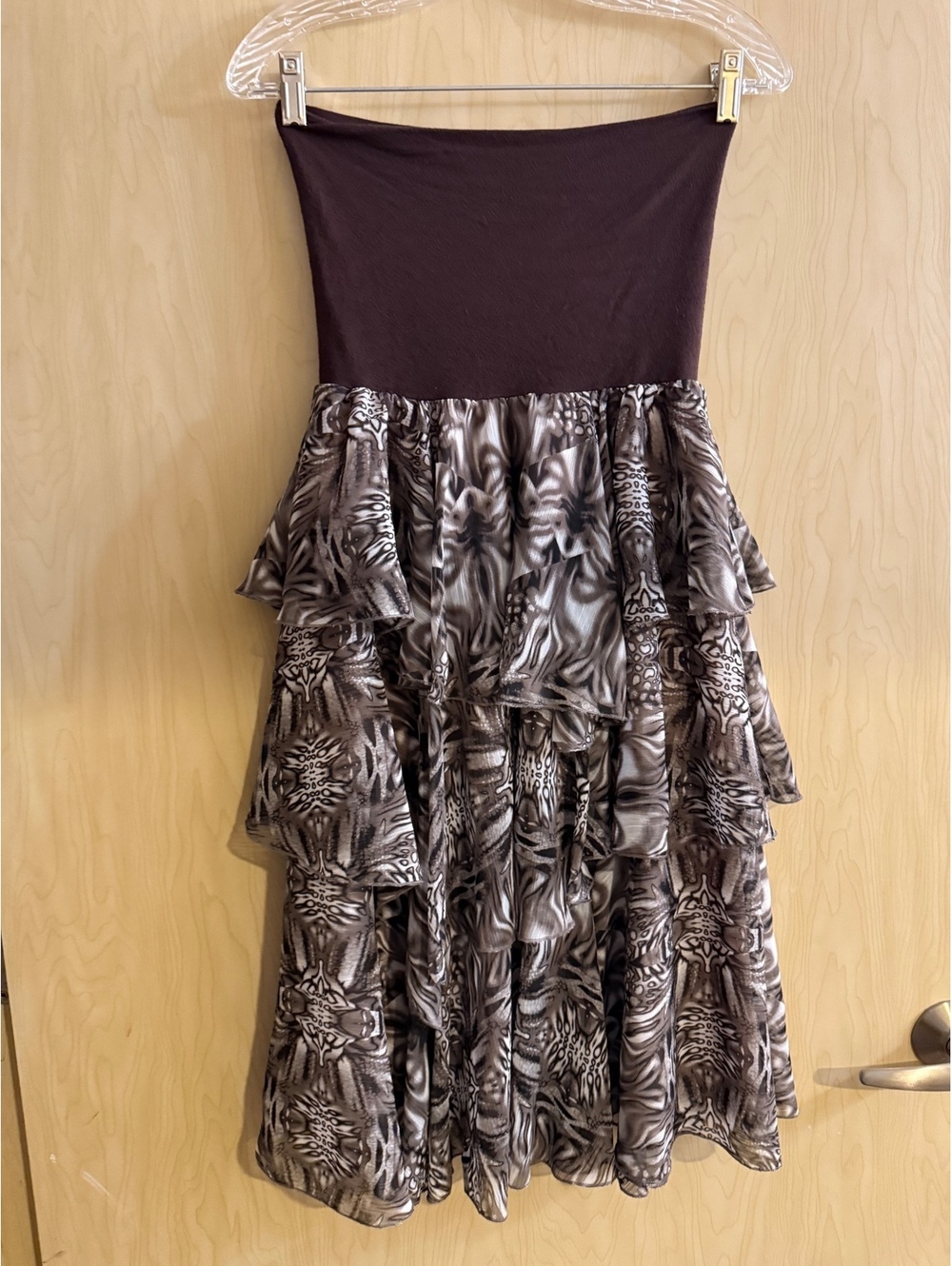 vintage Lapis garment convertible strapless midi dress tier maxi skirt brown S